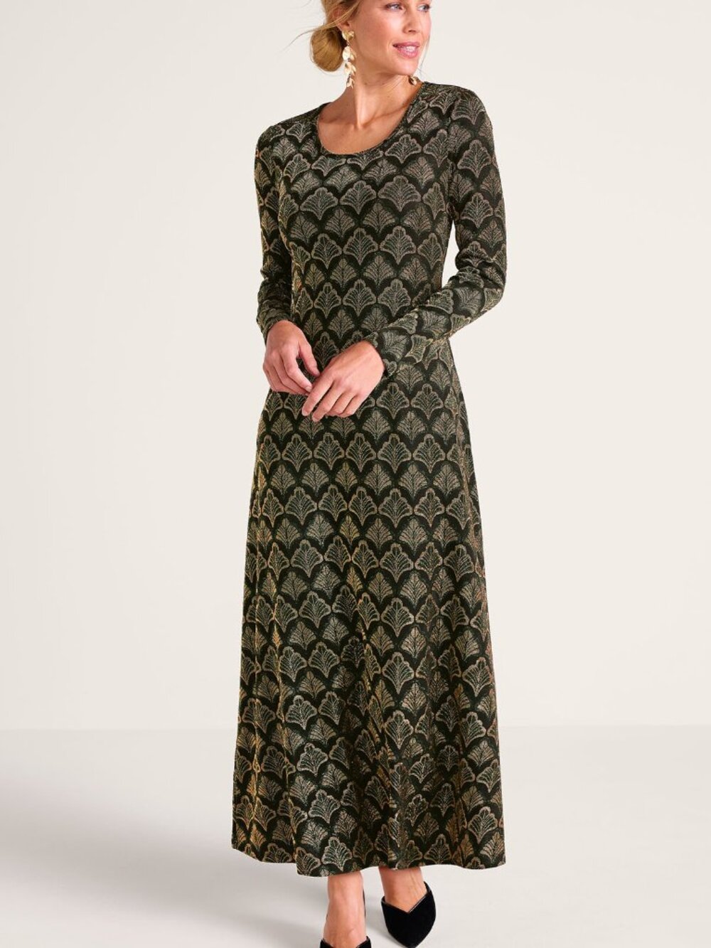Soft Surroundings Shimmer‎ Reverie Jacquard Knit Maxi Dress Size Small